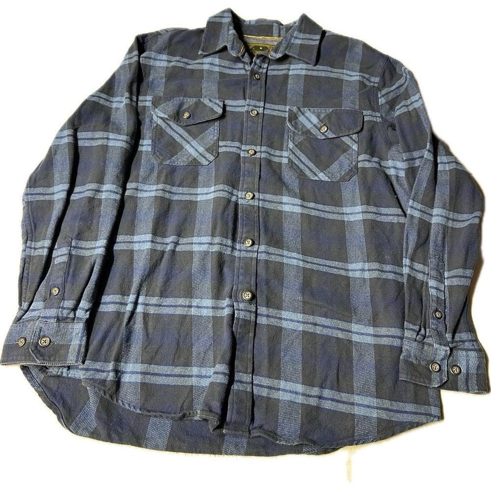 Anchorage Expedition Brand Shirt Men's L Blue Plaid Flannel Button Front Casual